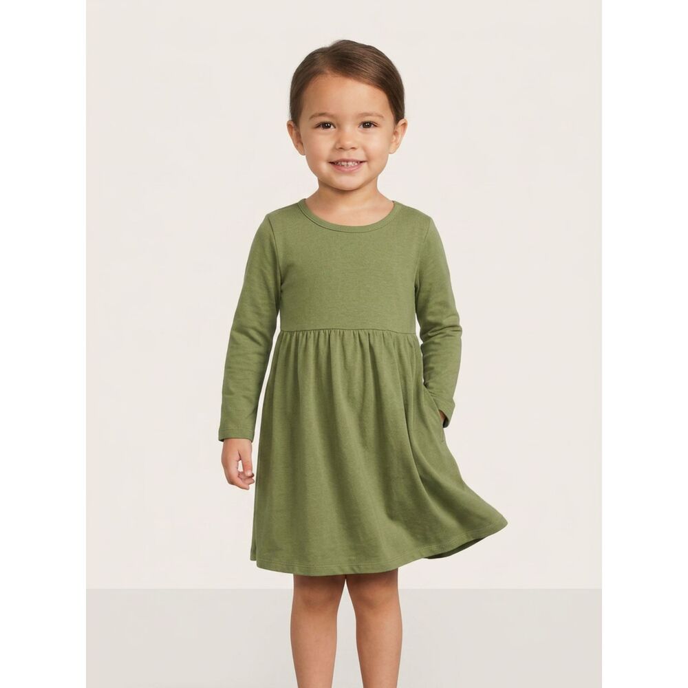 Garanimals Olive Green Long Sleeve Pocket Dress 3T | Earthy Boho Minimal